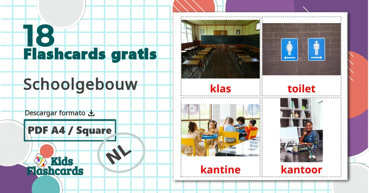 18 tarjetas didacticas de Schoolgebouw