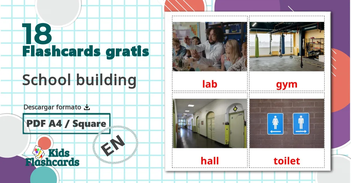 18 tarjetas didacticas de School building