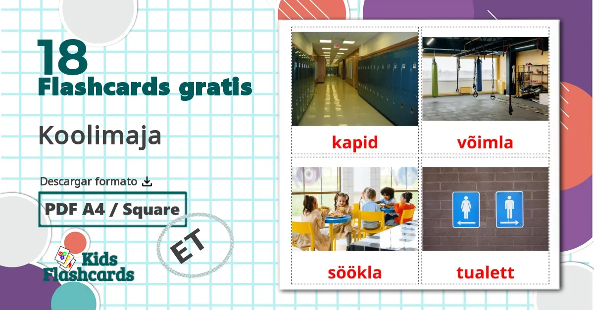 18 tarjetas didacticas de Edificio escolar