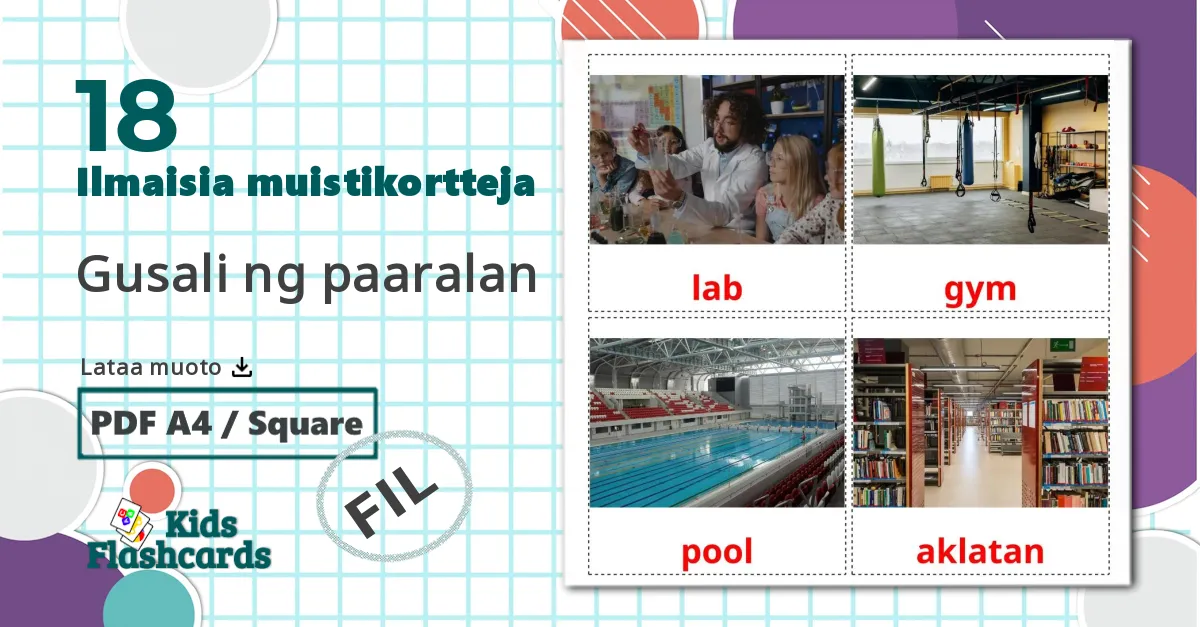 18 Gusali ng paaralan lasten kuvakortit