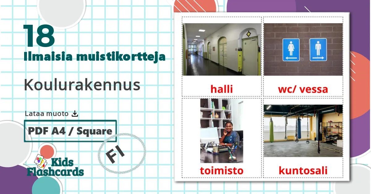 18 Koulurakennus lasten kuvakortit