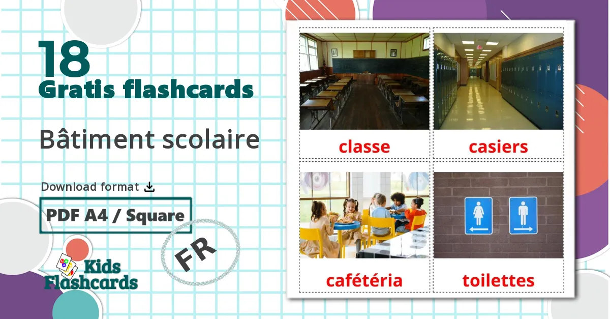 18 Bâtiment scolaire billedkort for børn
