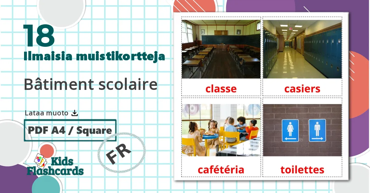 18 Bâtiment scolaire lasten kuvakortit