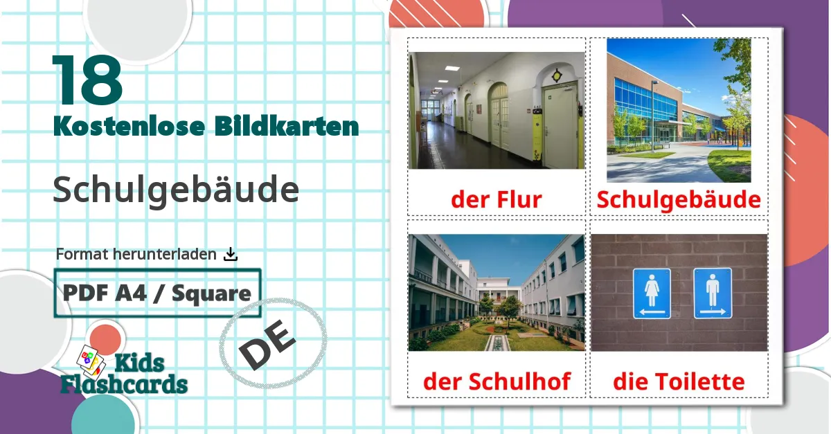 18 Bildkarten für Schulgebäude