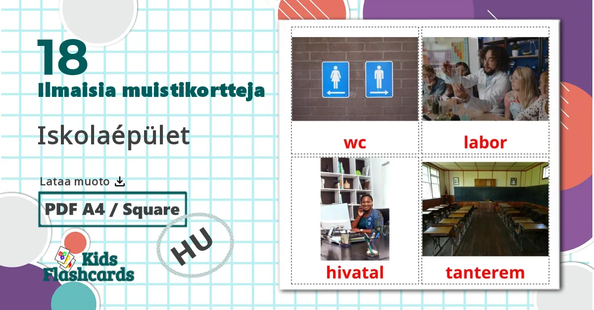 18 Iskolaépület lasten kuvakortit
