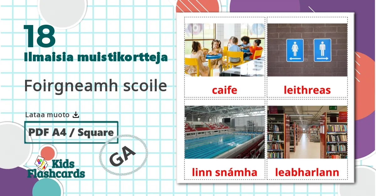 18 Foirgneamh scoile lasten kuvakortit