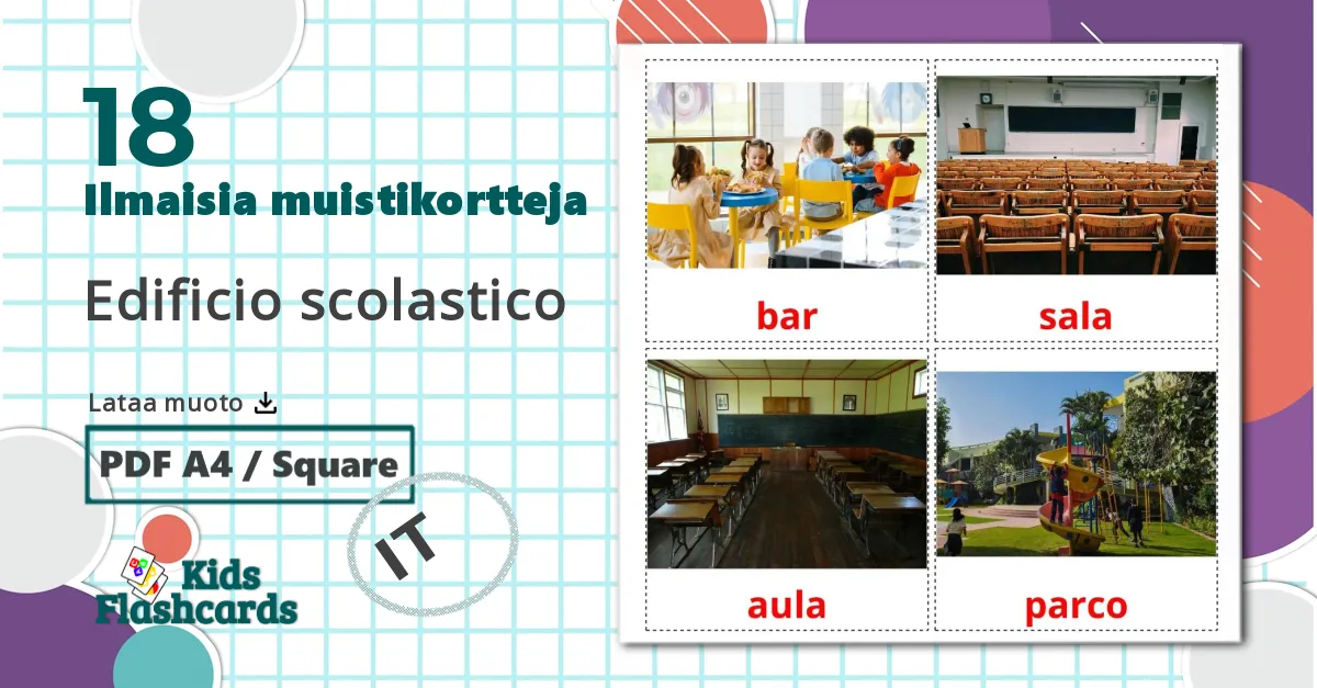 18 Edificio scolastico lasten kuvakortit
