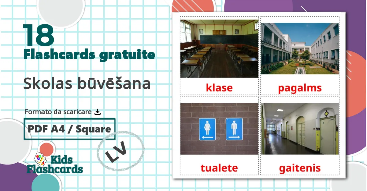 18 flashcards di Skolas būvēšana