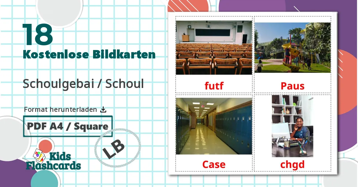 18 Bildkarten für Schulgebäude