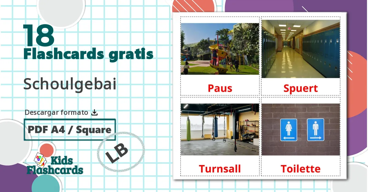 18 tarjetas didacticas de Edificio escolar