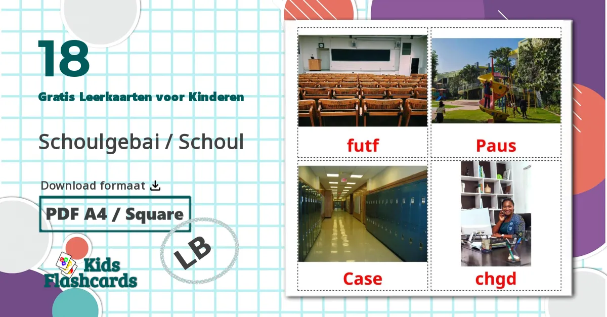 18 Schoolgebouw Leerkaarten voor kinderen