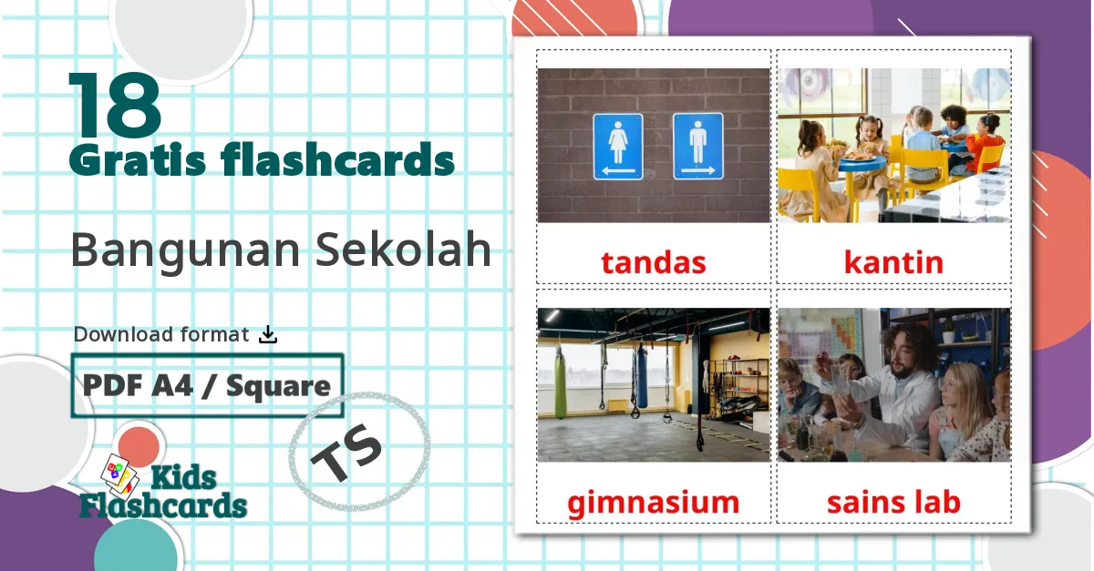 18 Bangunan Sekolah billedkort for børn