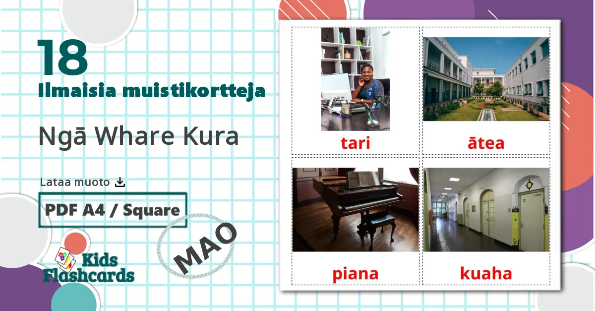 18 Ngā Whare Kura  lasten kuvakortit