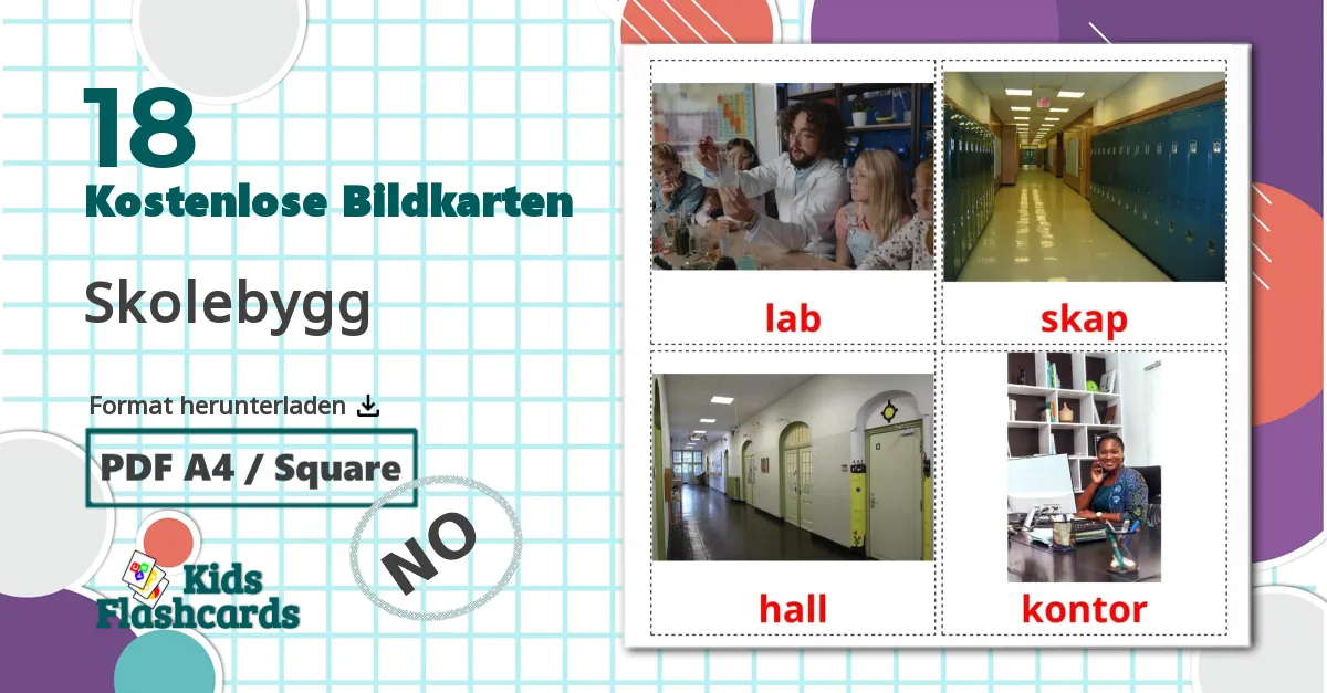 18 Bildkarten für Skolebygg