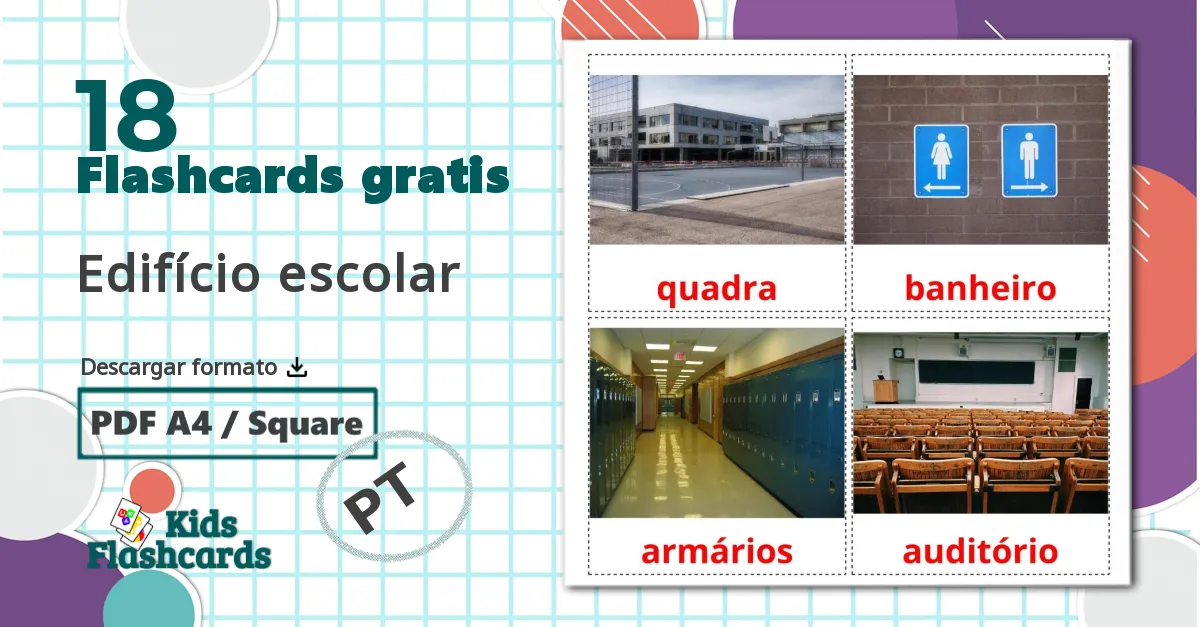 18 tarjetas didacticas de Edifício escolar