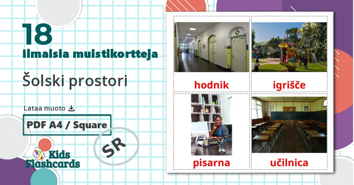 18 Šolski prostori lasten kuvakortit