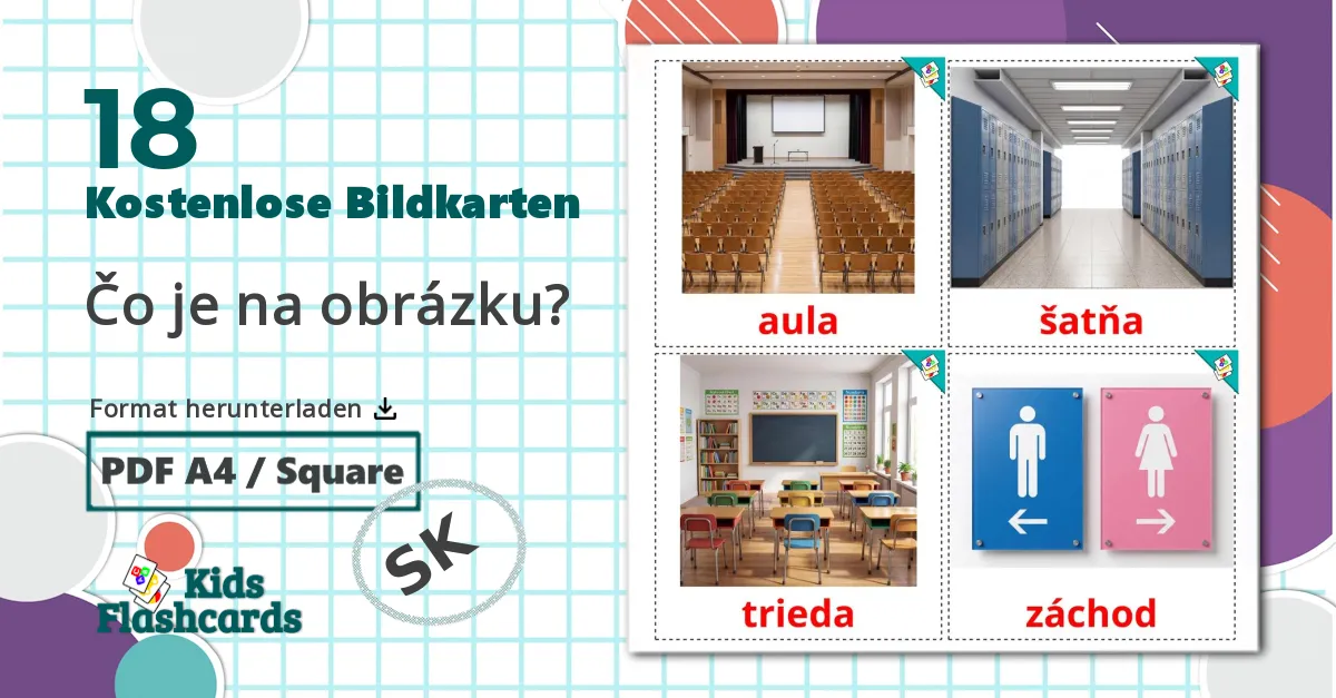 18 Bildkarten für Schulgebäude