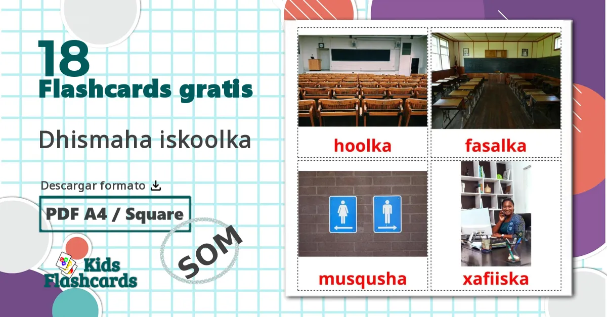 18 tarjetas didacticas de Edificio escolar