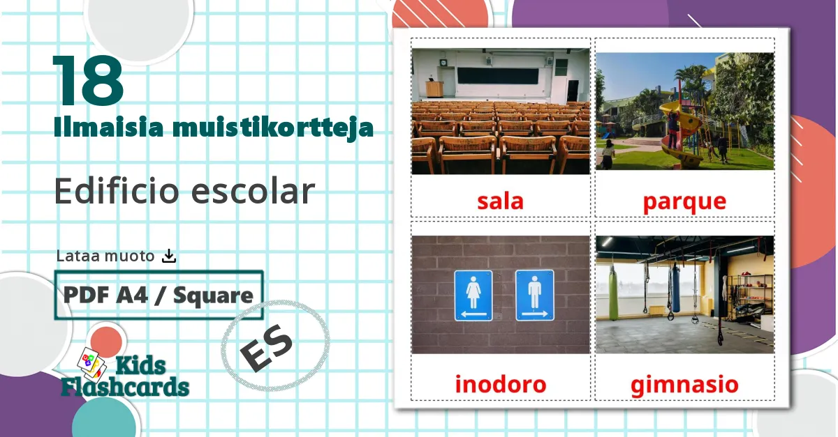 18 Edificio escolar lasten kuvakortit