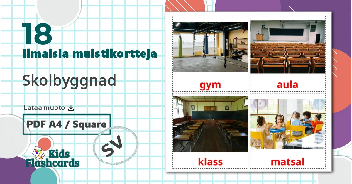 18 Skolbyggnad lasten kuvakortit