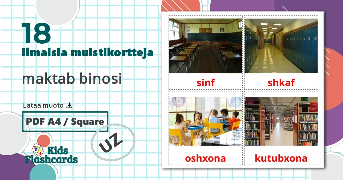 18 maktab binosi  lasten kuvakortit