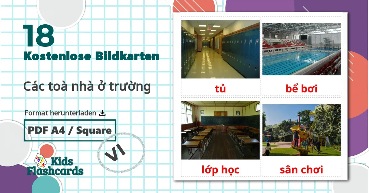 18 Bildkarten für Các toà nhà ở trường