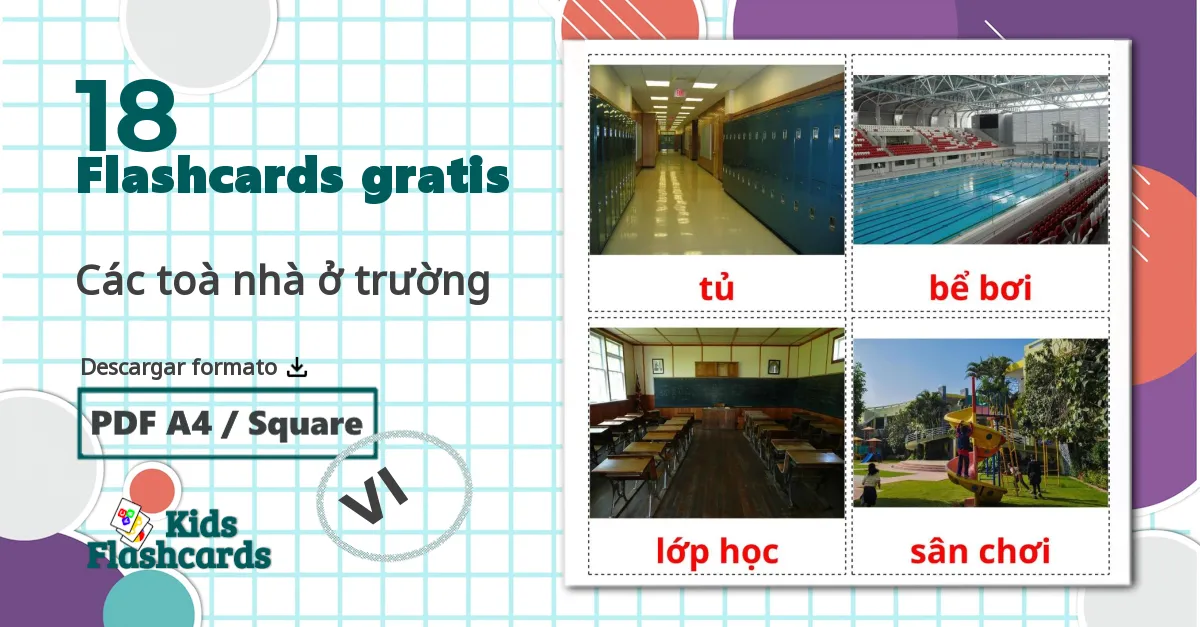 18 tarjetas didacticas de Edificio escolar