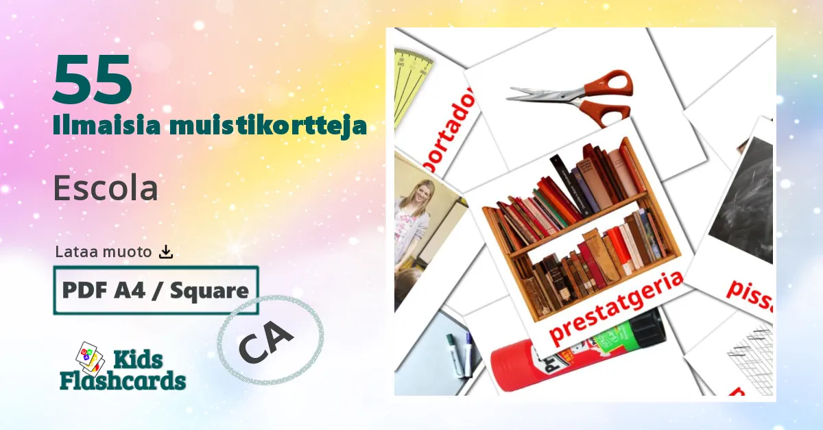 Escola – lasten kuvakortit catalanksi sanastoon