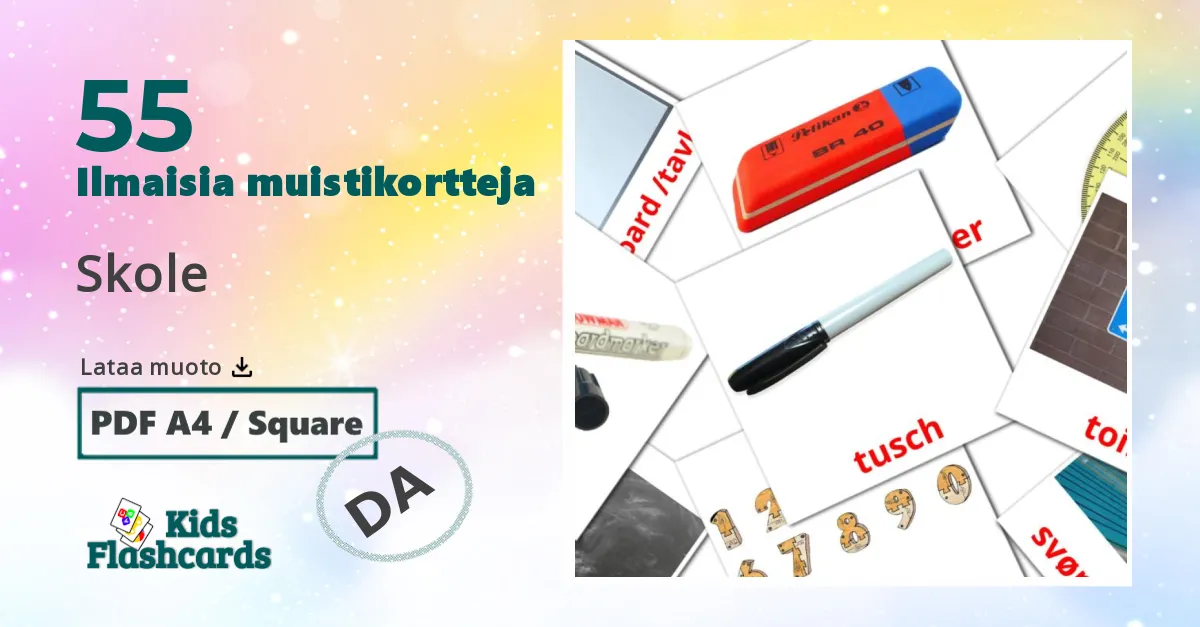 55 Skole lasten kuvakortit