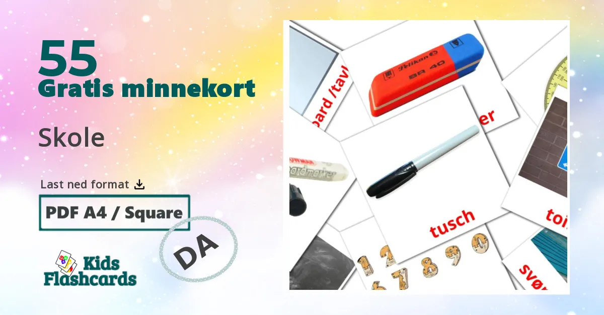 Skole bildekort for barn på dansk