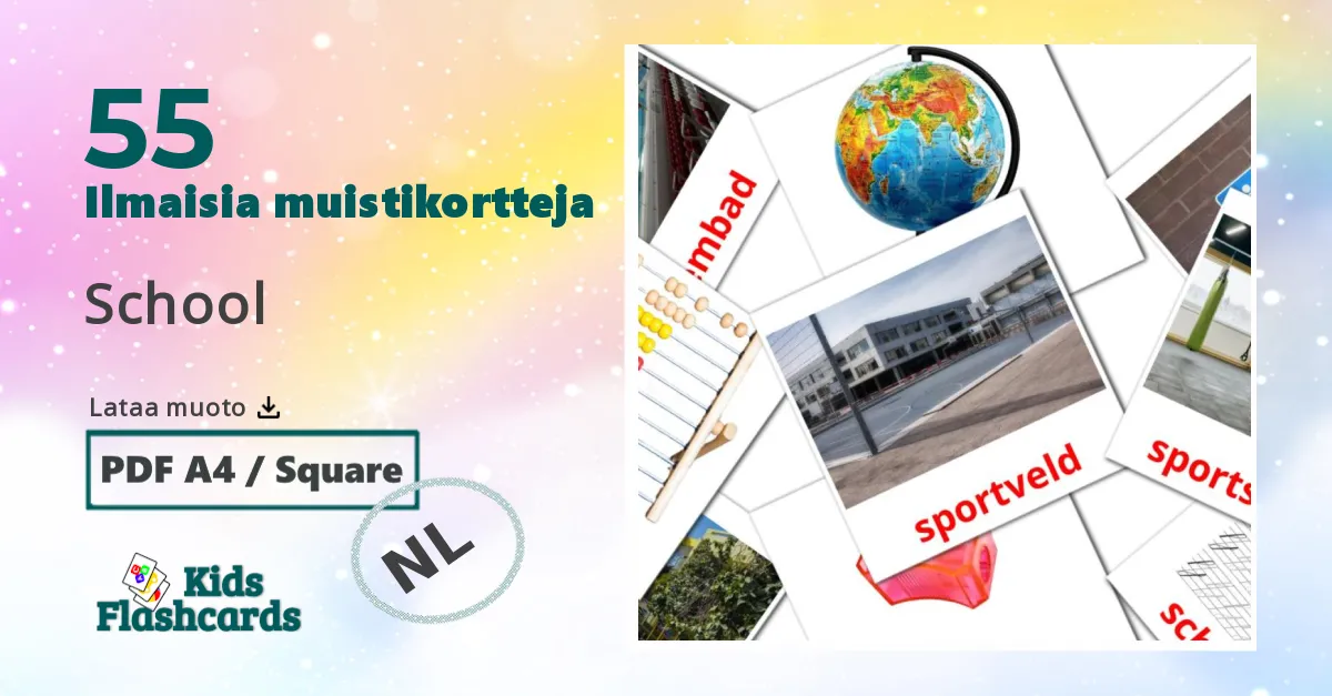 School – lasten kuvakortit hollanninksi sanastoon