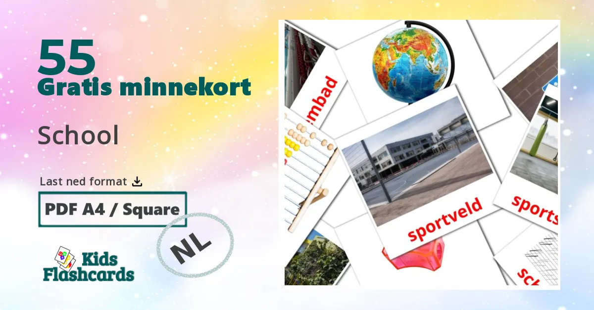 School bildekort for barn på nederlandsk