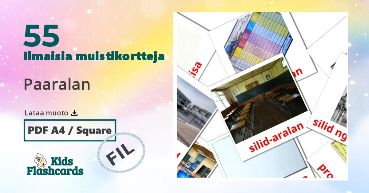 Paaralan – lasten kuvakortit filippiiniläiseksi sanastoon
