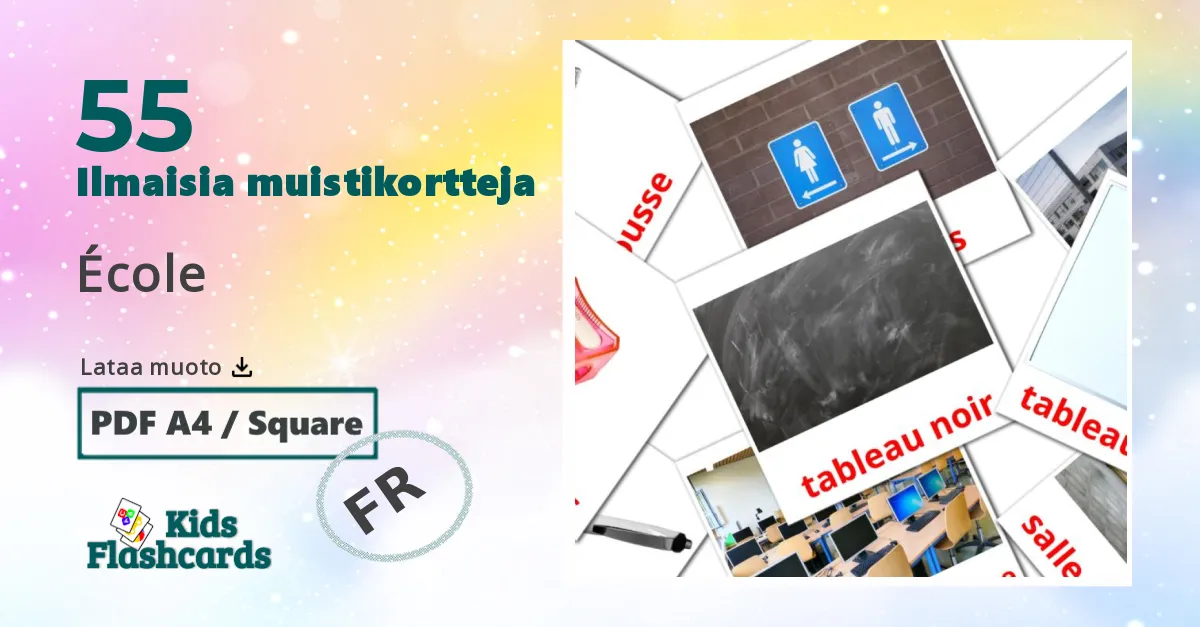 École – lasten kuvakortit ranskalaiseksi sanastoon