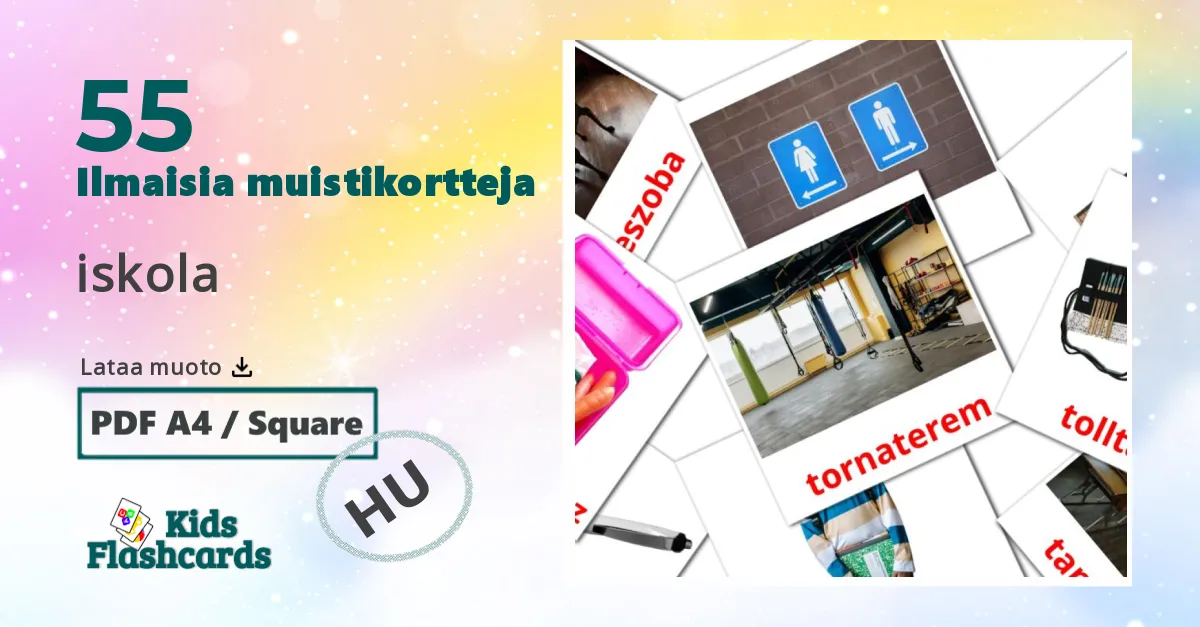 iskola – lasten kuvakortit unkariksi sanastoon