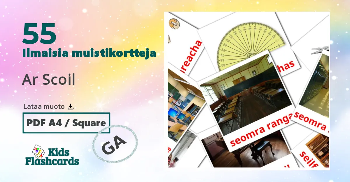Ar Scoil – lasten kuvakortit irlantilaiseksi sanastoon