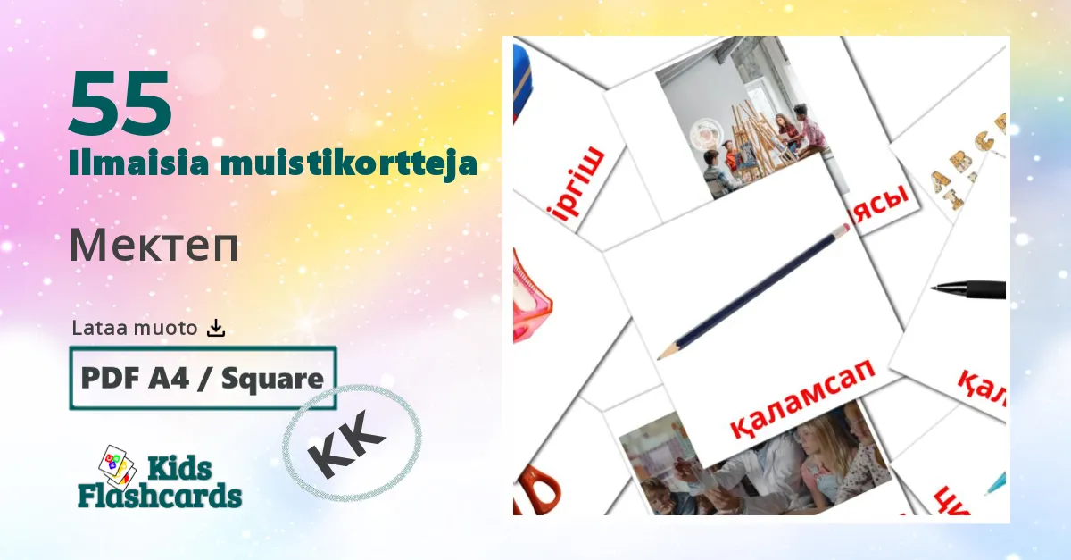Мектеп – lasten kuvakortit kazakhksi sanastoon