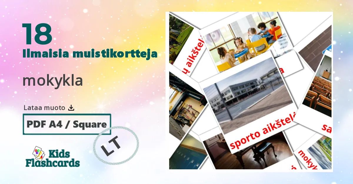 mokykla – lasten kuvakortit liettuanksi sanastoon