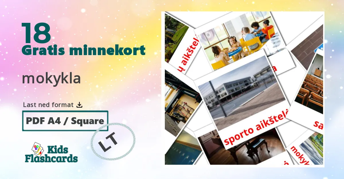 mokykla bildekort for barn på litauisk
