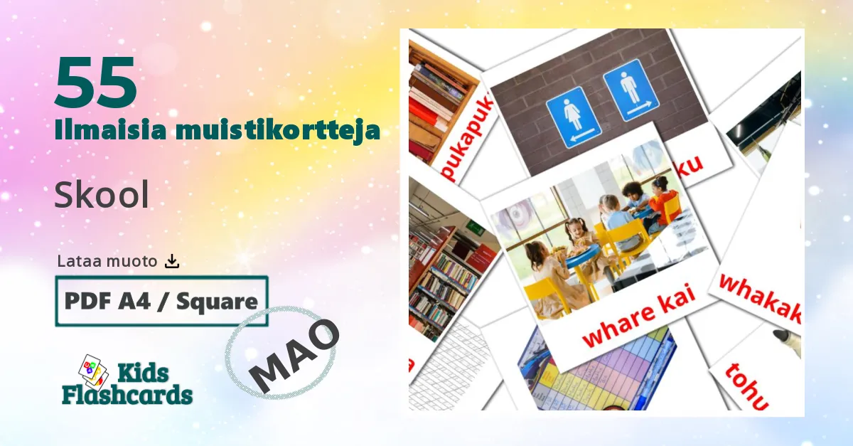 Skool – lasten kuvakortit maoriksi sanastoon