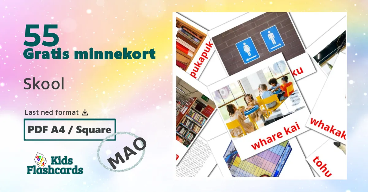 Skool bildekort for barn på maori