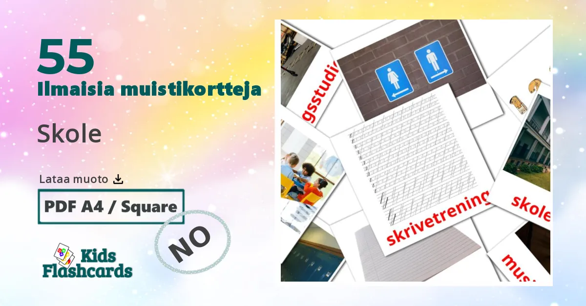 Skole – lasten kuvakortit norjanksi sanastoon