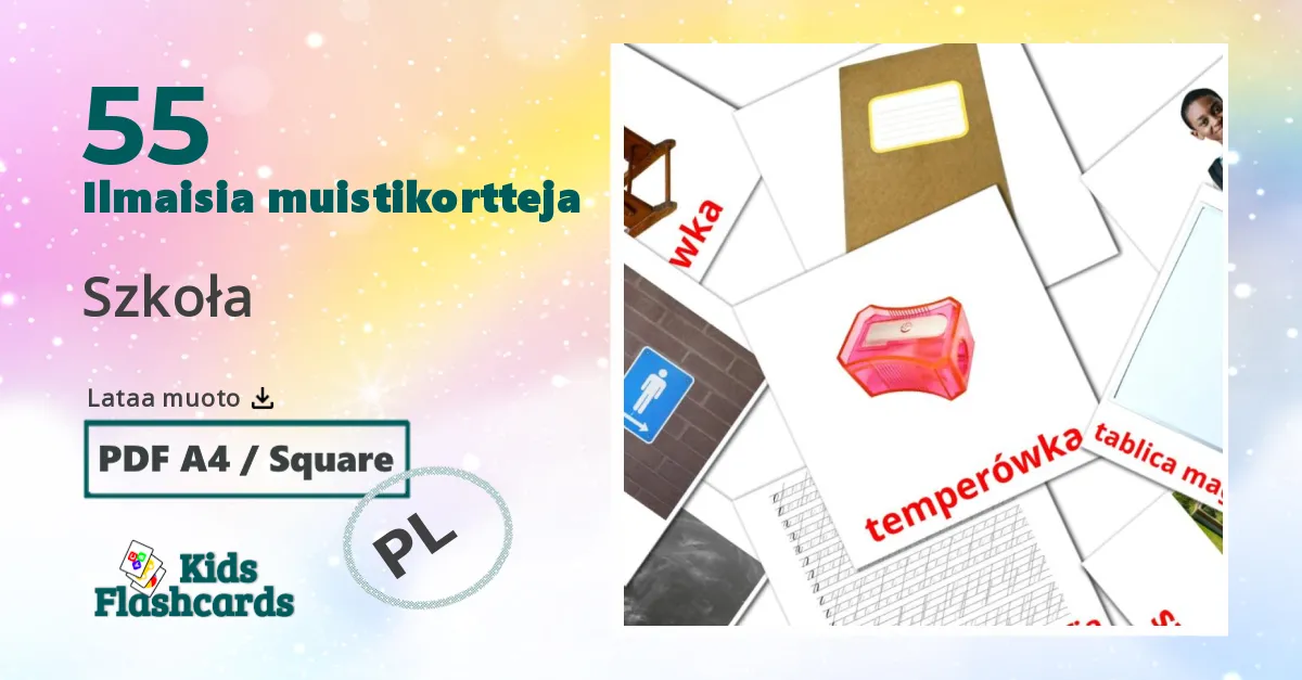 Szkoła – lasten kuvakortit puolanksi sanastoon