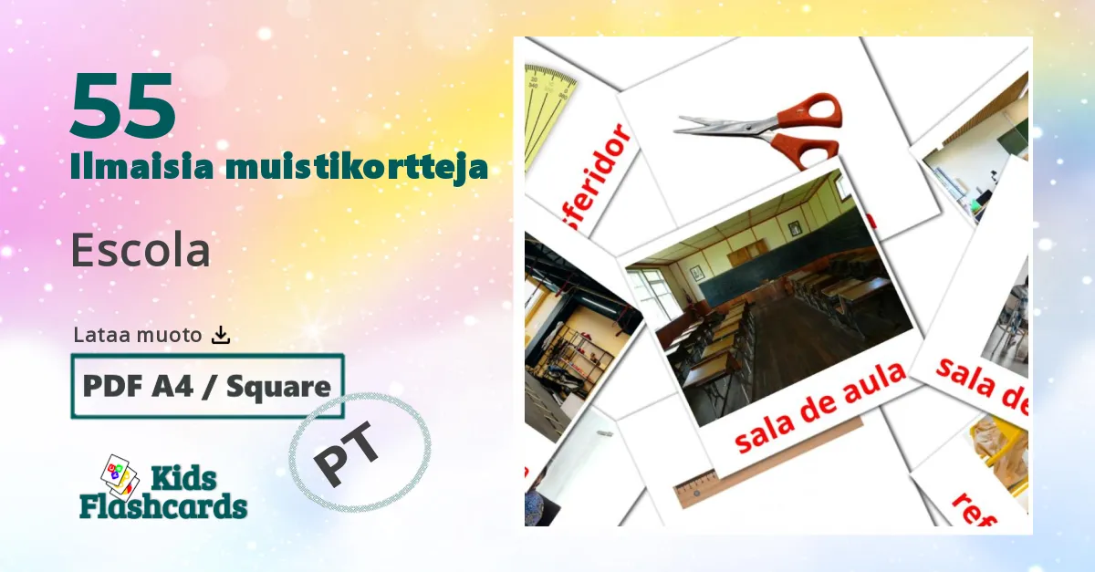 55 Escola lasten kuvakortit