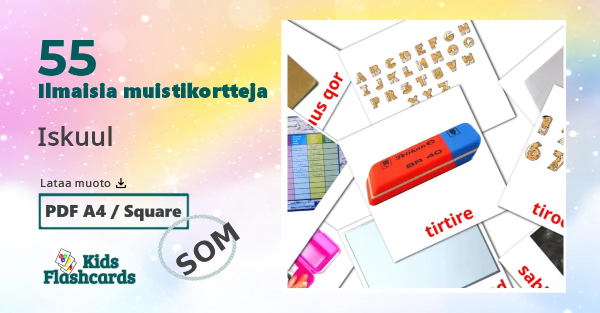 Iskuul – lasten kuvakortit somalinksi sanastoon
