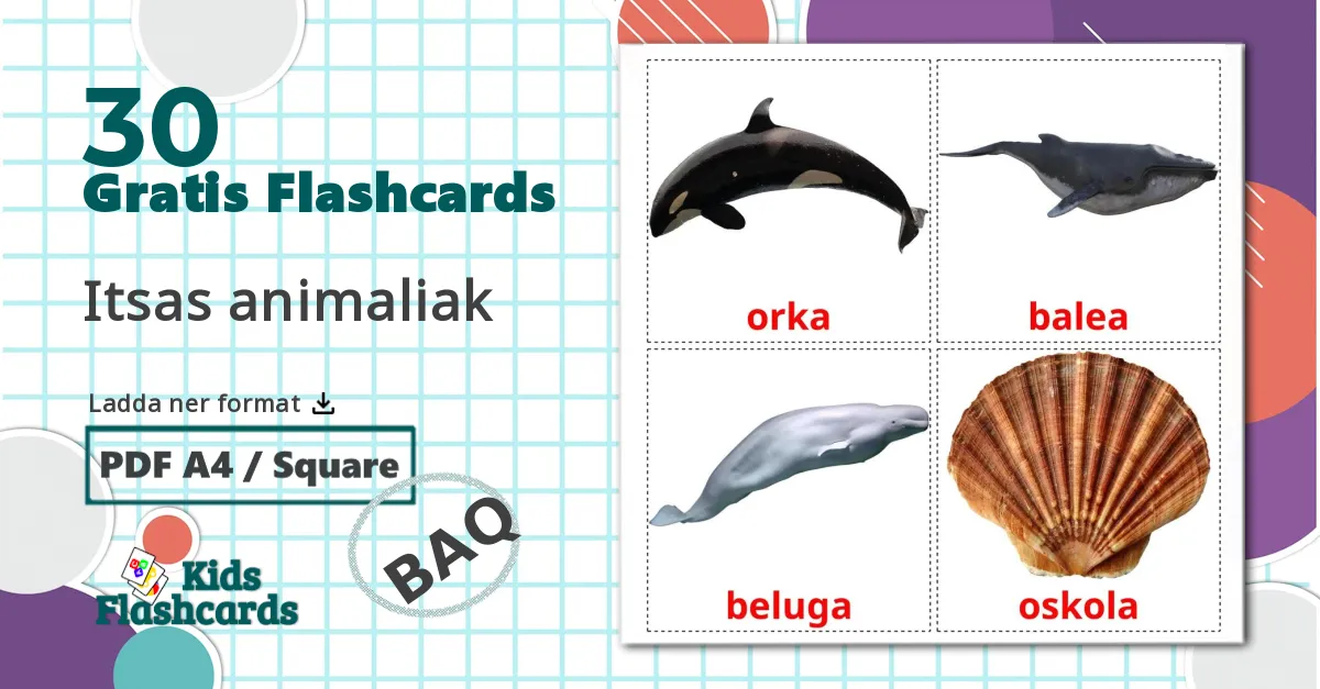 30 Itsas animaliak bildkort för barn
