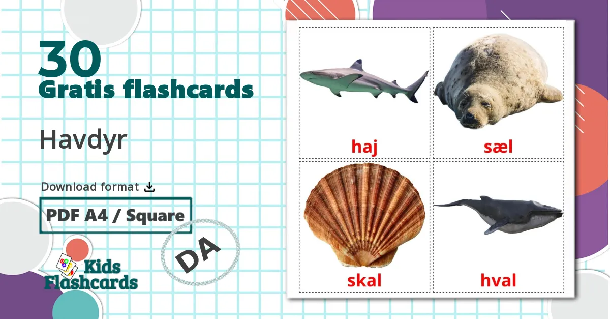 30 Havdyr billedkort for børn