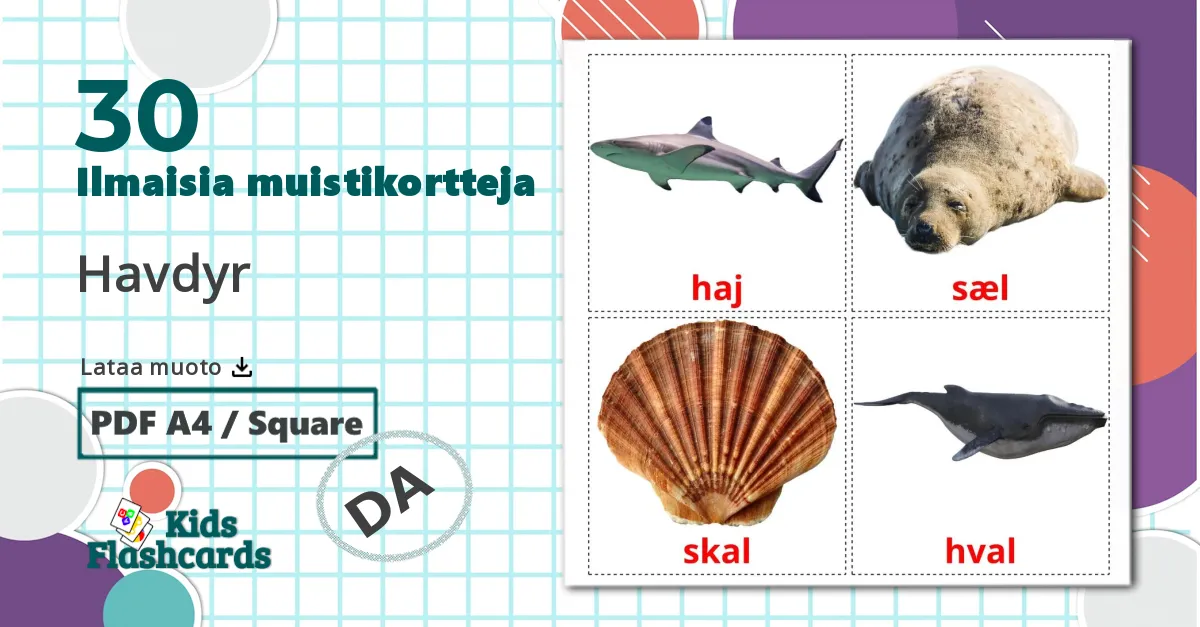 30 Havdyr lasten kuvakortit