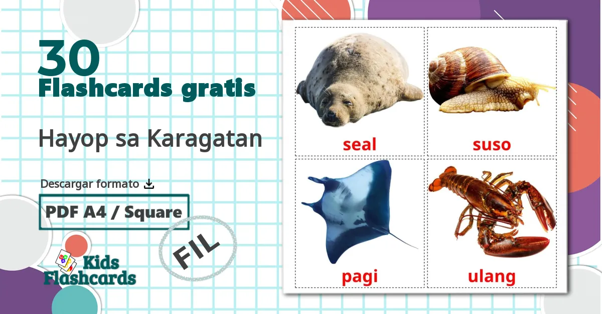 30 tarjetas didacticas de Hayop sa Karagatan