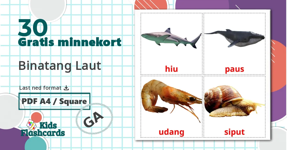 30 Binatang Laut bildekort